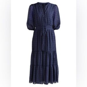 SHOSHANNA Grand Puff-sleeve Tiered Dress In Navy size 4